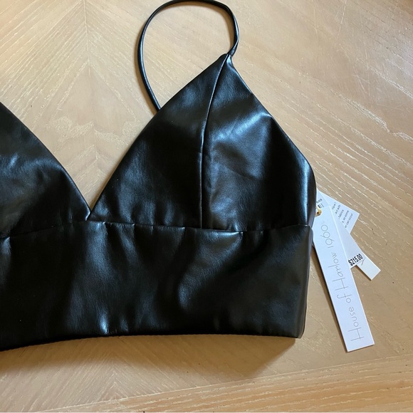HOUSE OF HARLOW 1960 Black Vegan Leather Bralette Crop Top 10 NWT - Picture 4 of 8